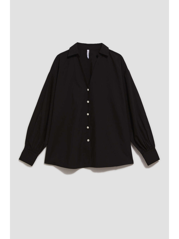 Moodo Fekete blúz díszgombokkal és felfújt ujjakkal Moodo