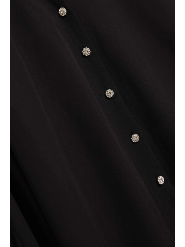 Moodo Fekete blúz díszgombokkal és felfújt ujjakkal Moodo