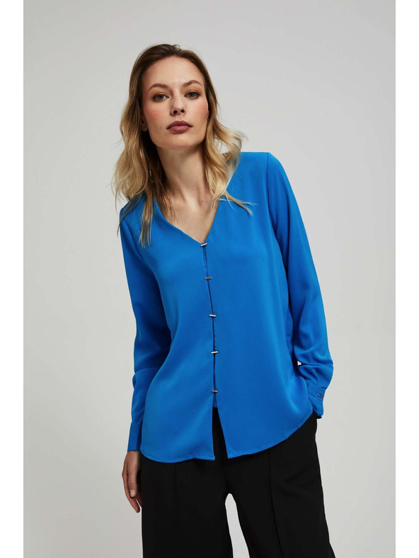 Moodo Azúrkék V-nyakú ing finom gombokkal Moodo