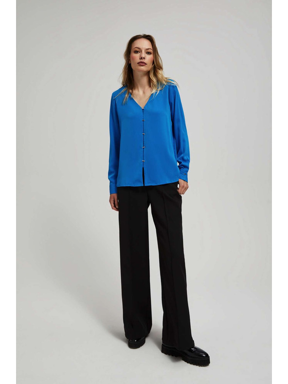 Moodo Azúrkék V-nyakú ing finom gombokkal Moodo