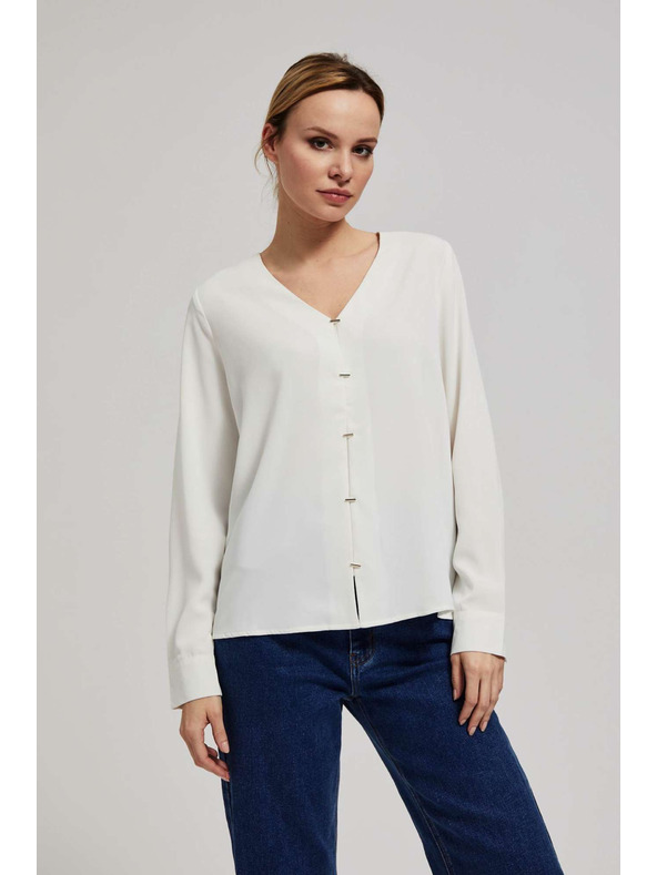 Moodo Gyöngyházfényű V-nyakú ing finom gyöngyházgombokkal Moodo