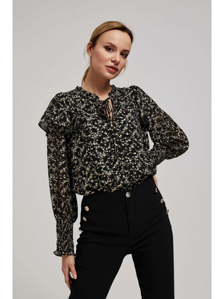 Moodo Fekete mintás, nyakánál megkötős ing Moodo