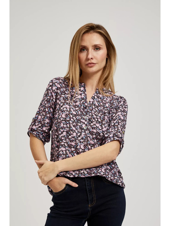 Moodo Sötétkék virágmintás ing feltűrt ujjakkal Moodo