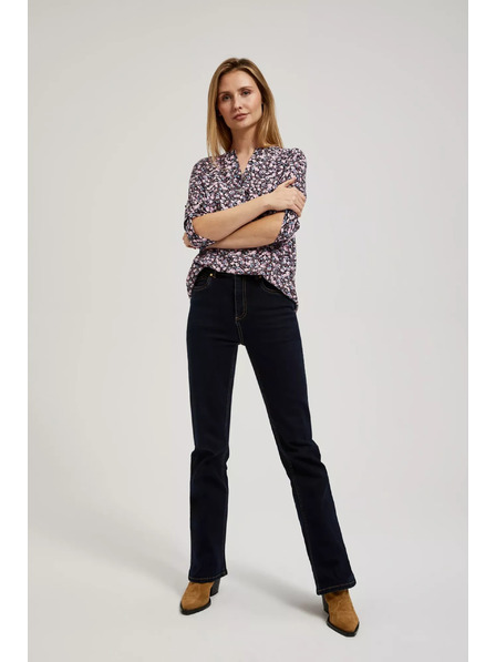 Moodo Sötétkék virágmintás ing feltűrt ujjakkal Moodo