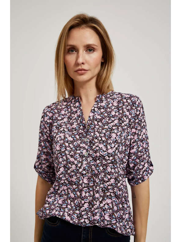 Moodo Sötétkék virágmintás ing feltűrt ujjakkal Moodo