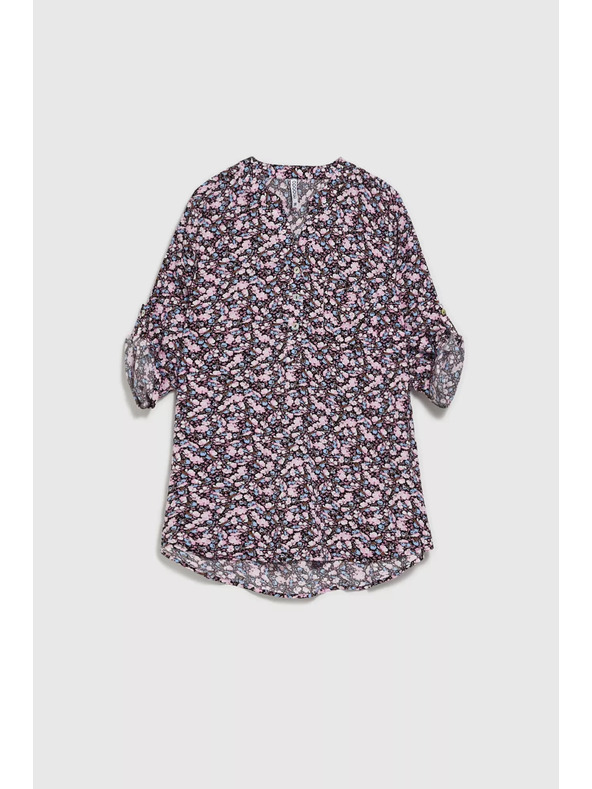 Moodo Sötétkék virágmintás ing feltűrt ujjakkal Moodo