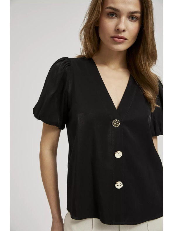 Moodo Fekete ing ráncolt ujjakkal és díszgombokkal Moodo