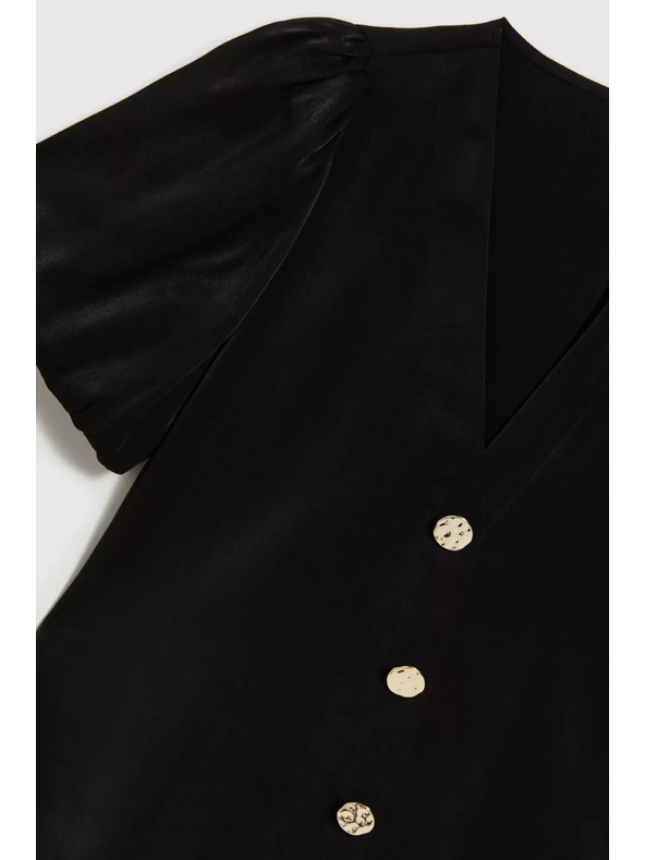 Moodo Fekete ing ráncolt ujjakkal és díszgombokkal Moodo