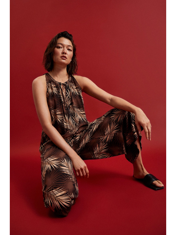 Moodo Fekete trópusi mintás ing megkötős nyakrésszel Moodo