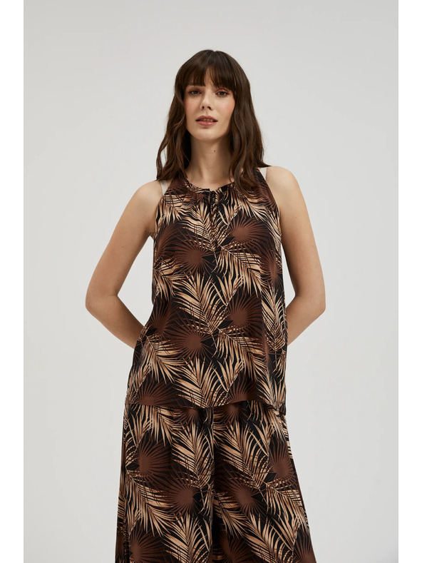 Moodo Fekete trópusi mintás ing megkötős nyakrésszel Moodo