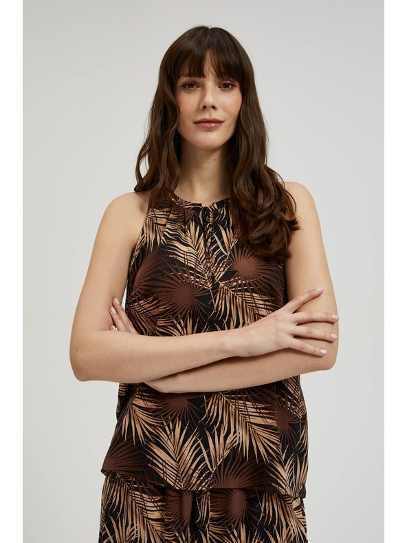 Moodo Fekete trópusi mintás ing megkötős nyakrésszel Moodo