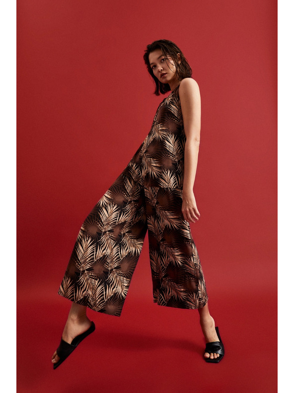 Moodo Fekete trópusi mintás ing megkötős nyakrésszel Moodo