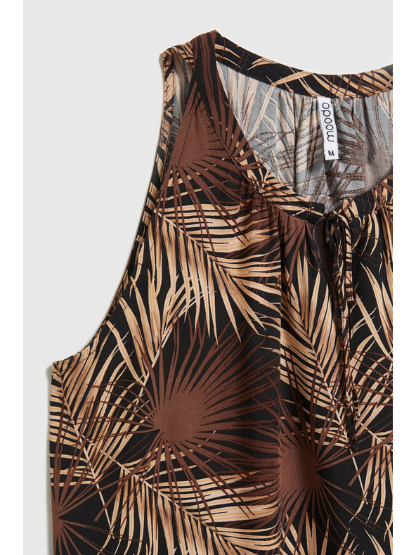 Moodo Fekete trópusi mintás ing megkötős nyakrésszel Moodo