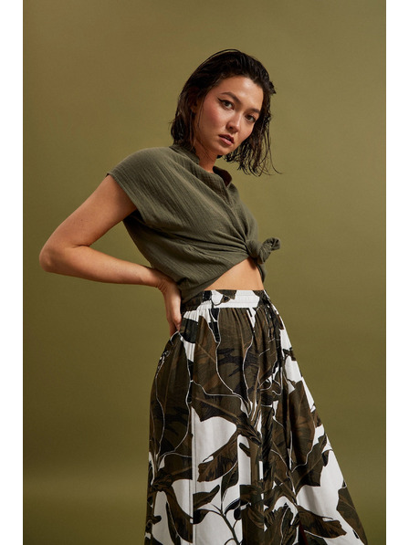 Moodo Olíva V-nyakú pamut felső Moodo