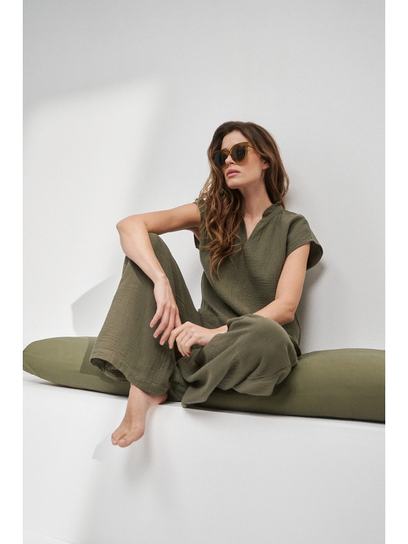 Moodo Olíva V-nyakú pamut felső Moodo