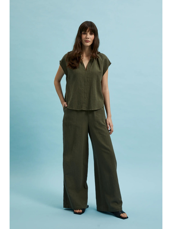 Moodo Olíva V-nyakú pamut felső Moodo