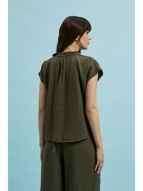 Moodo Olíva V-nyakú pamut felső Moodo