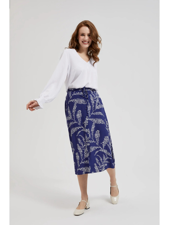 Moodo Fehér V-nyakú viszkóz ing felfújt ujjakkal Moodo