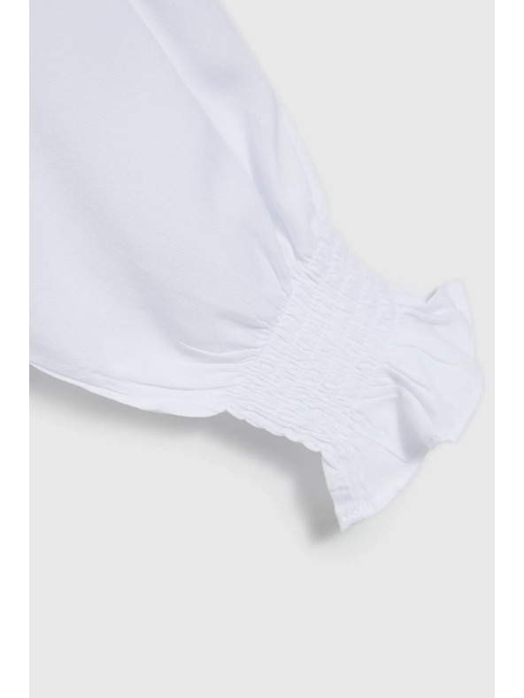 Moodo Fehér V-nyakú viszkóz ing felfújt ujjakkal Moodo