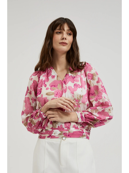 Moodo Rózsaszín virágos ing fodros ujjakkal Moodo