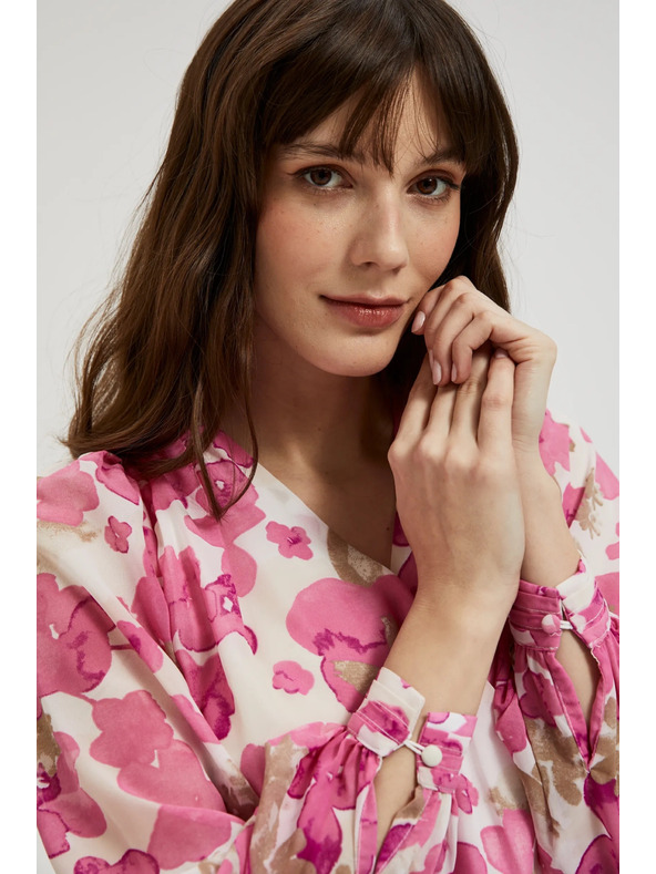 Moodo Rózsaszín virágos ing fodros ujjakkal Moodo