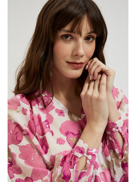 Moodo Rózsaszín virágos ing fodros ujjakkal Moodo