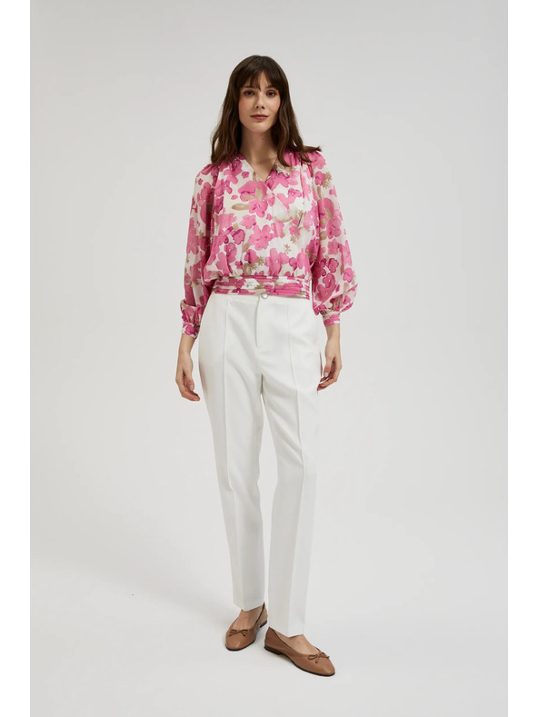 Moodo Rózsaszín virágos ing fodros ujjakkal Moodo