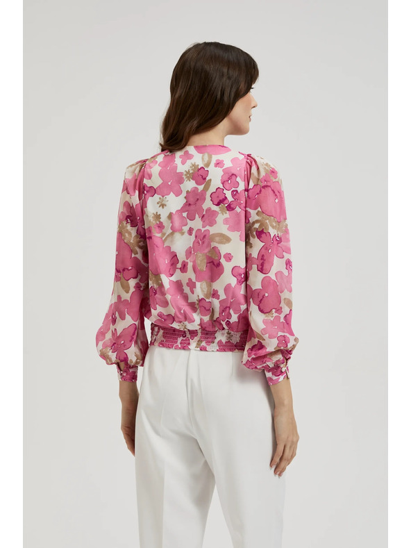 Moodo Rózsaszín virágos ing fodros ujjakkal Moodo
