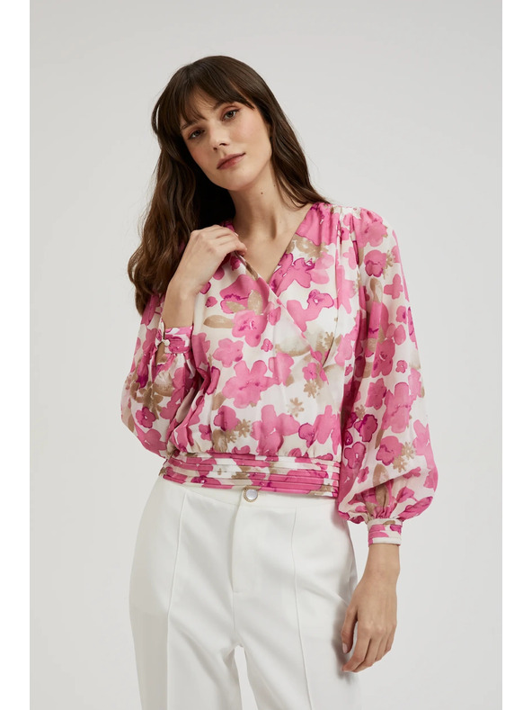 Moodo Rózsaszín virágos ing fodros ujjakkal Moodo