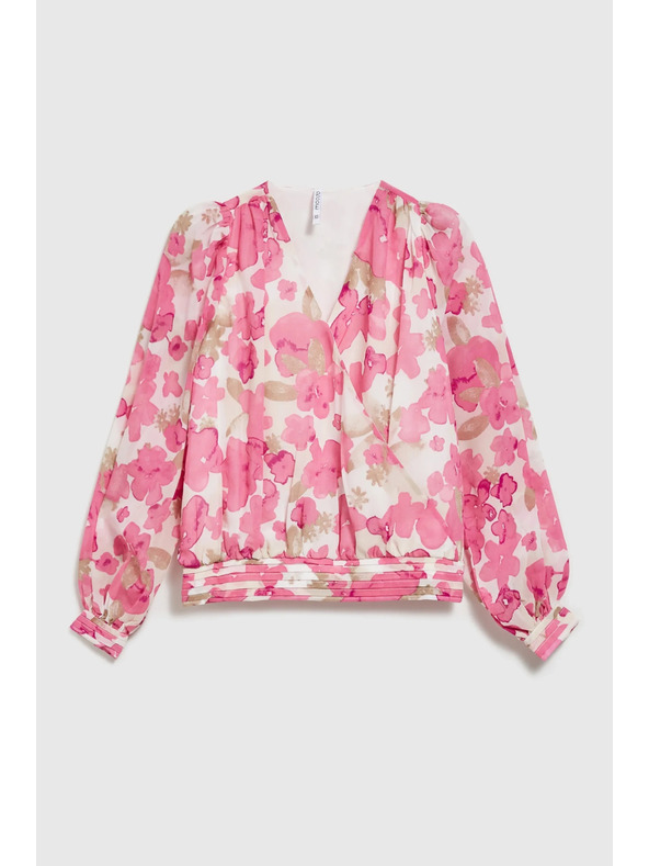 Moodo Rózsaszín virágos ing fodros ujjakkal Moodo