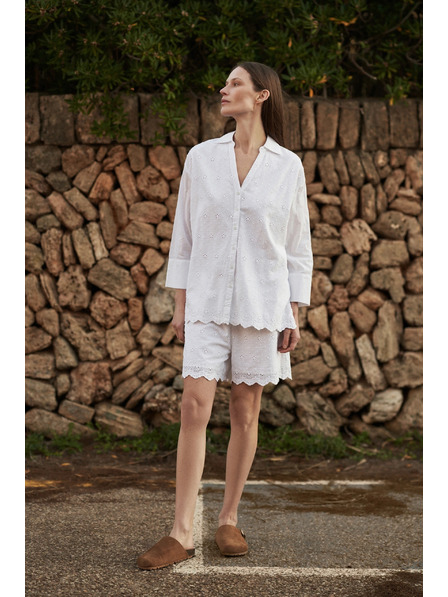 Moodo Fehér oversize V-nyakú ing Moodo