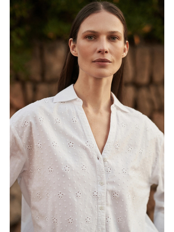 Moodo Fehér oversize V-nyakú ing Moodo