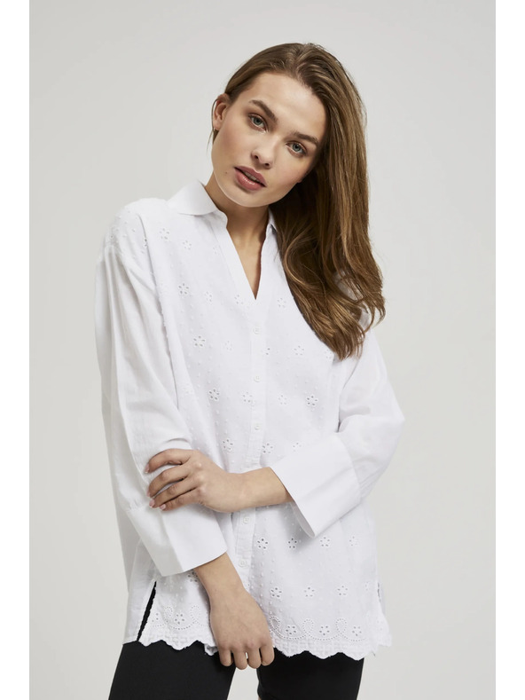Moodo Fehér oversize V-nyakú ing Moodo