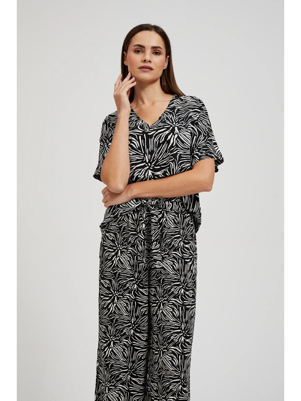 Moodo Mintás viszkóz ing, fekete Moodo