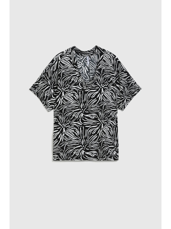 Moodo Mintás viszkóz ing, fekete Moodo