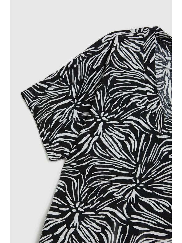 Moodo Mintás viszkóz ing, fekete Moodo