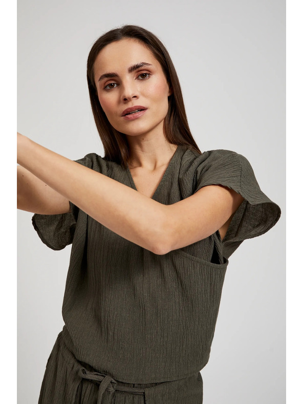 Moodo V-nyakú rövid ujjú ing, olíva Moodo