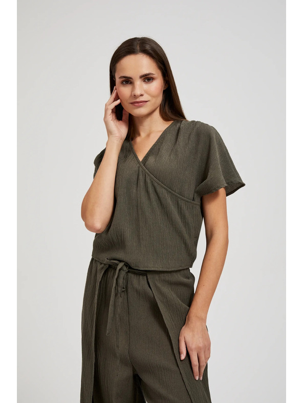 Moodo V-nyakú rövid ujjú ing, olíva Moodo