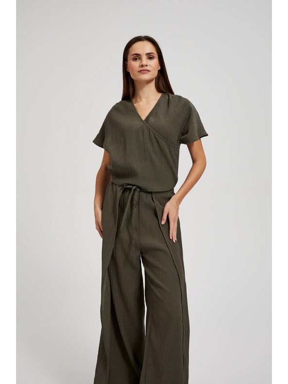 Moodo V-nyakú rövid ujjú ing, olíva Moodo