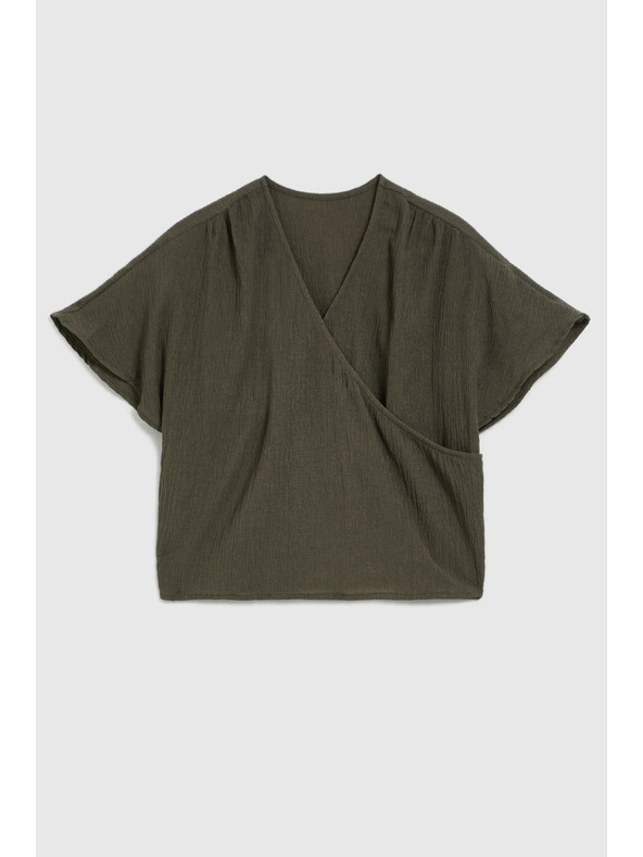 Moodo V-nyakú rövid ujjú ing, olíva Moodo