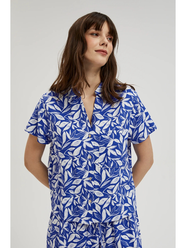 Moodo Kék ing gallérral és növényi mintával Moodo