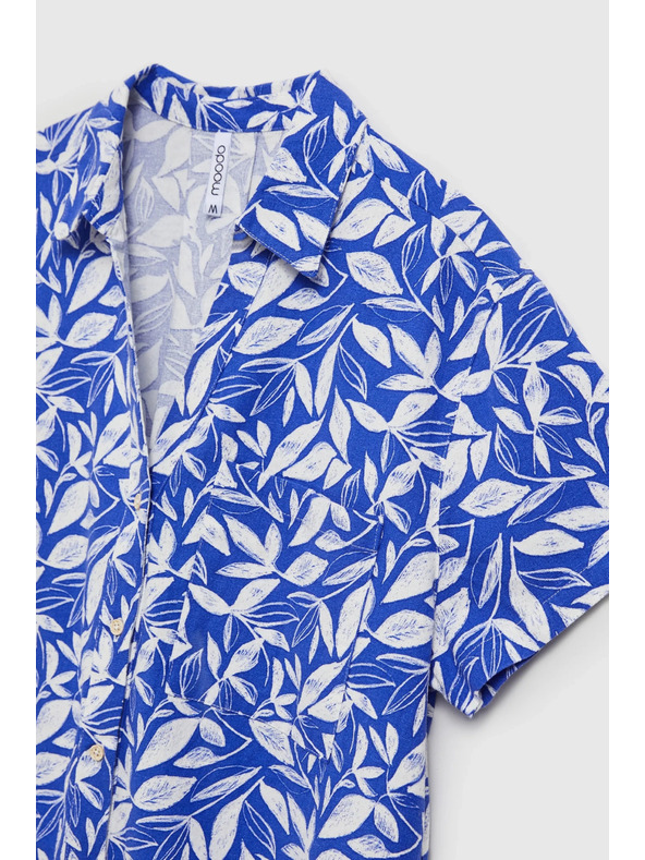 Moodo Kék ing gallérral és növényi mintával Moodo