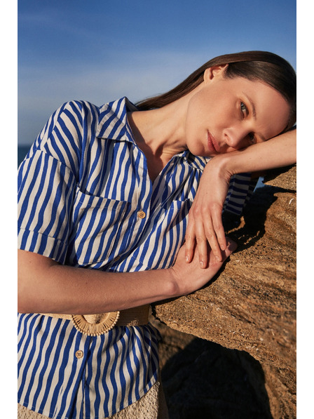 Moodo Kék csíkos ing gombokkal és zsebekke Moodo