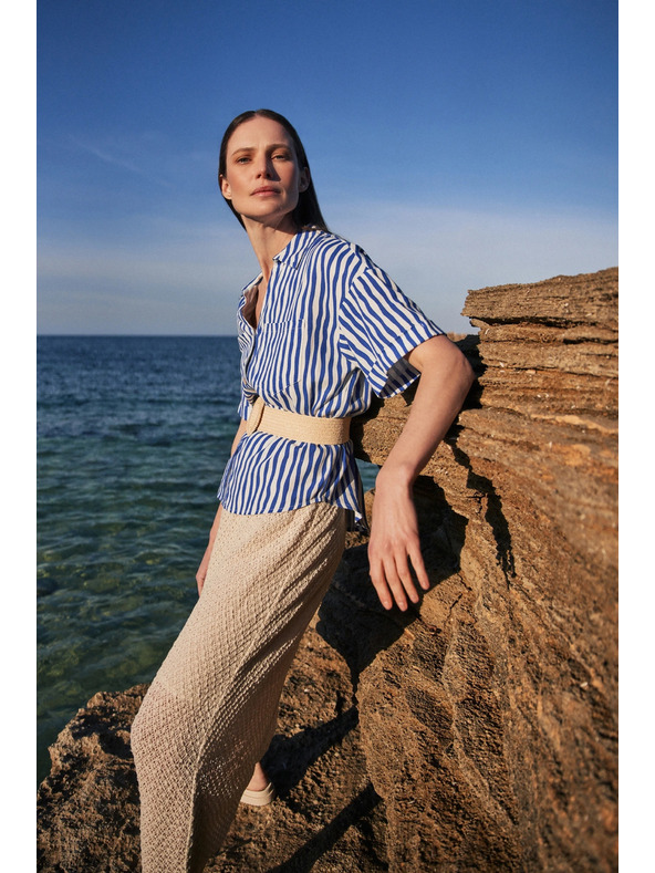 Moodo Kék csíkos ing gombokkal és zsebekke Moodo