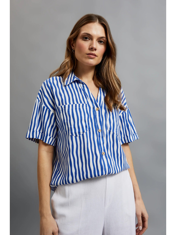 Moodo Kék csíkos ing gombokkal és zsebekke Moodo
