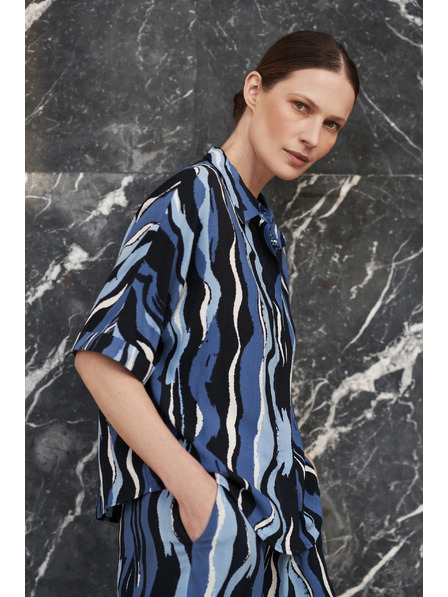 Moodo Mintás rövid ujjú ing, kék Moodo