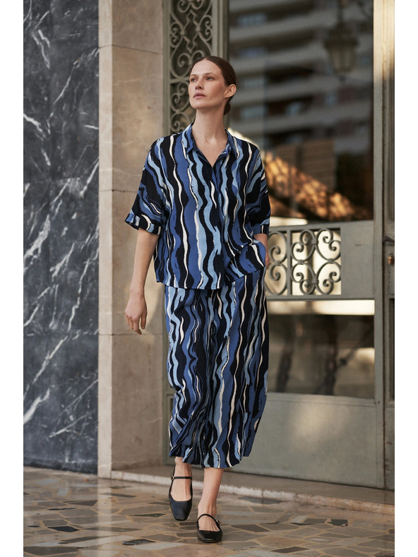 Moodo Mintás rövid ujjú ing, kék Moodo