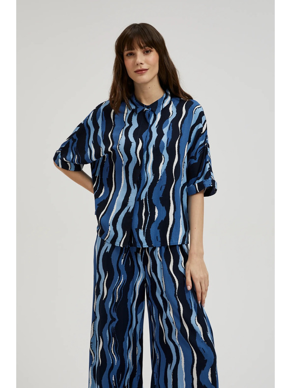 Moodo Mintás rövid ujjú ing, kék Moodo