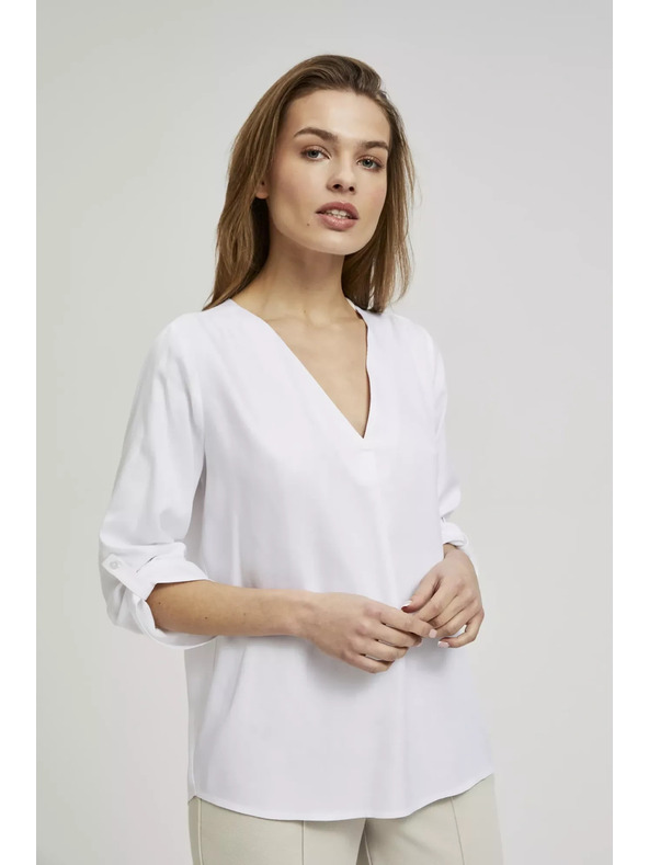 Moodo V-nyakú ing felhajtott ujjakkal, fehér Moodo