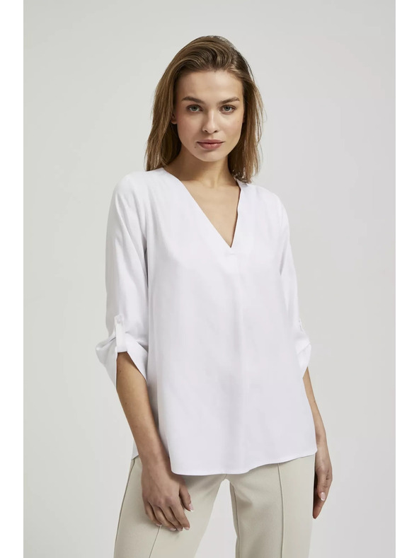 Moodo V-nyakú ing felhajtott ujjakkal, fehér Moodo